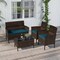 Costway 4 PCS Patio Furniture Set with Washable Cushions and Tempered Glass Coffee Table Beige/Black/Navy/Grey/Turquoise/Red/Blue/Orange